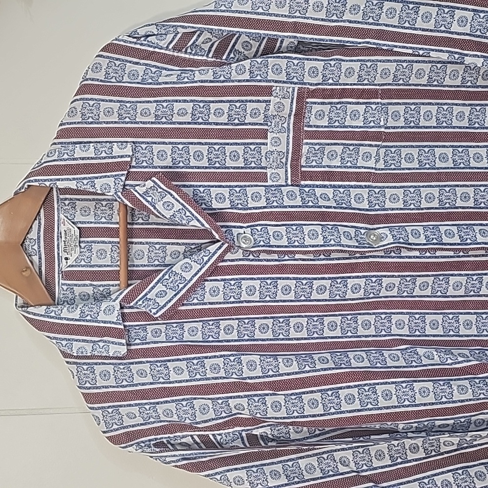 Vintage 60's Marlowe Button-Up Unisex Pajama Shirt Sz Med Geometric Stripes EUC